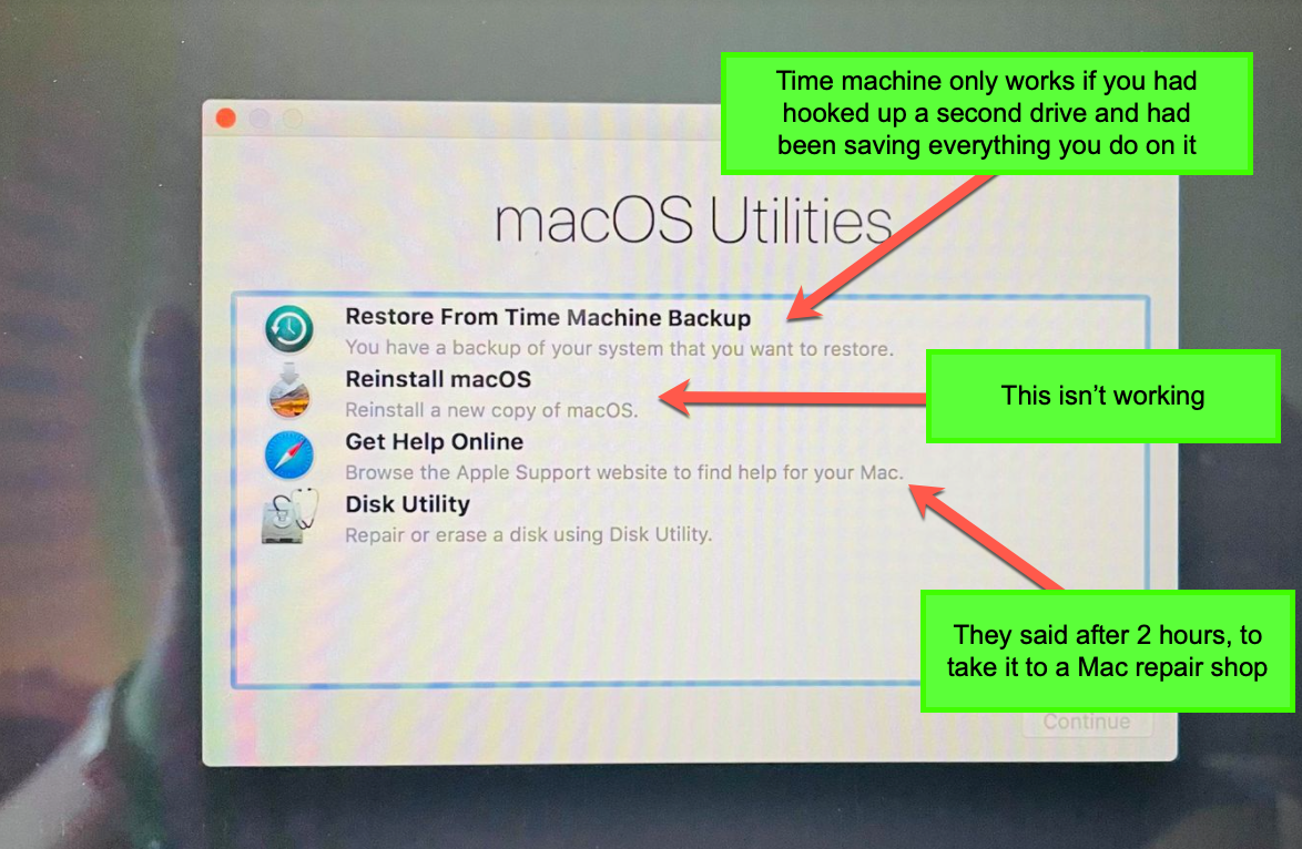 macOS utilities not working for recovery big sur